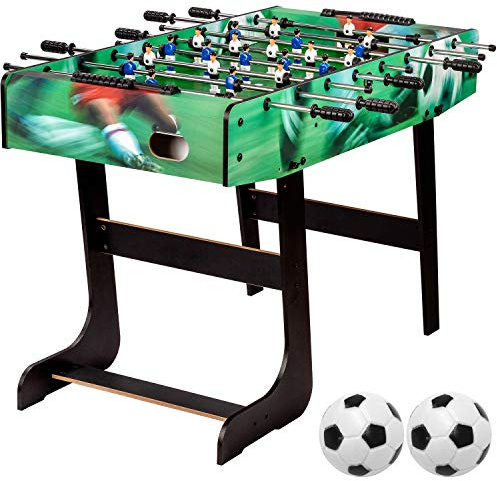 GAMES PLANET Tischfussball „Belfast“, klappbar, Farbvarianten: Schwarz/weiß/Holzdekor hell oder Dunkelbraun/Soccer, nahtlos hochgezogene Spielfeldecken, inkl. 2 Bälle, Kicker Kickertisch Tischkicker