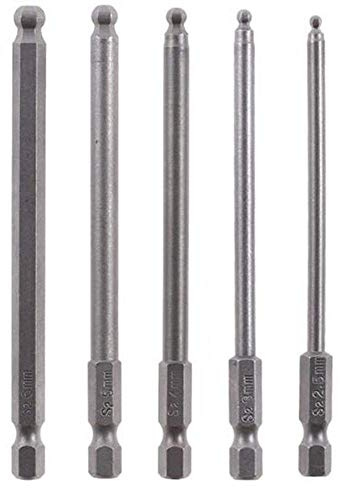 Gasea 5pcs 100mm/ 4 Inch Length Magnetic Ball End Hexagon Head Screwdriver Drill Bits Set