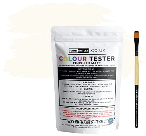 HQC Paint Wall and Ceilings Matt | Sample Colour Tester Pot with Brush | Quick Drying Quality Interior Paint | Contemporary Finish | White Colour 25ml