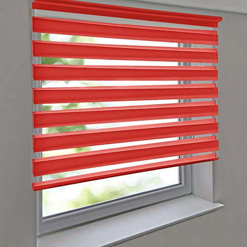 Doppelrollo Premium 135 x 160 cm rot - Duorollo Vario Seitenzug zum Anschrauben freihängend für Wandmontage und Deckenmontage - inkl. Metallträger