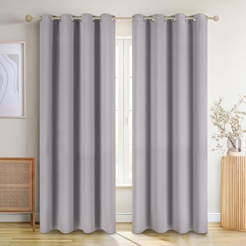 Blumtal Verdunklungsvorhänge 2er Set - Thermovorhang Hitzeschutz - Vorhang Blickdicht mit Ösen - Gardinenschals mit Schlaufen - Thermovorhang - Gardinen 265x140cm - Vorhang Schlafzimmer dick - Grau