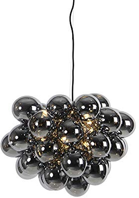 Qazqa Design Pendelleuchte, Pendellampe - Uvas - Schwarz mit Rauchglas, 8-flammig, 50cm,