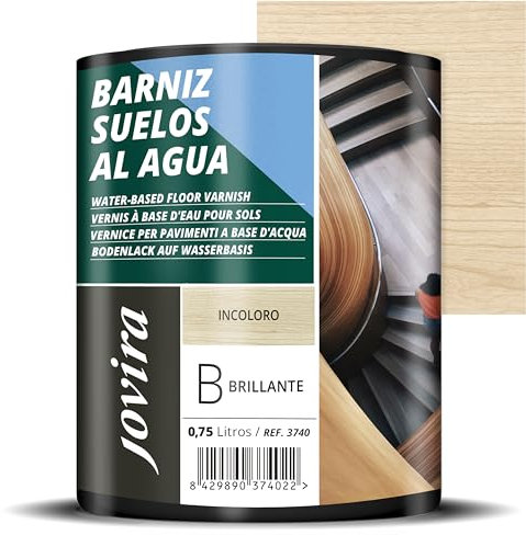 JOVIRA PINTURAS Barniz Suelos al Agua, protege todo tipo de suelos de madera en interior. (750 Mililitros, Brillante)