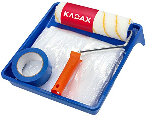 KADAX Juego de pintura de 5 piezas: rodillo, mango de rodillo, lámina de pintura, rejilla de goteo, cinta de pintor, set de renovación, juego de rodillos (5 piezas)