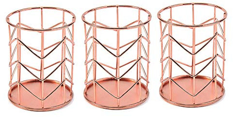 Ivyoiux Rose Gold Stift Halter Set mit 3, Metall Rose Gold Stift Halter für das Wohnheim & BüRo, Schreibtisch Organizer Makeup Pinsel Becher
