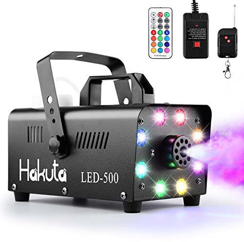 HAKUTA Máquina de Humo automática con 8 luces LED y 13 efectos de iluminación de colores, 500W y 2000CFM Máquina de Niebla LED, perfecto para boda, Navidad, Halloween y DJ