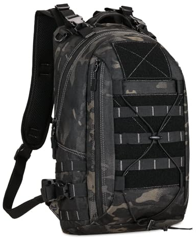 HUNTVP 15L Mini Rucksack Taktisch Wanderrucksack Molle Schultasche Wasserdicht Daypack Militärisch Schulrucksack Studenttasche Unitasche Sporttasche für Herren Damen Outdoor (15L-Camo)