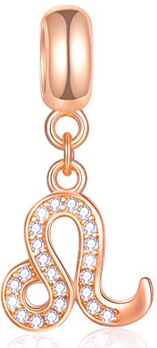 GLOWDAS Sternzeichen Charms passen europäisches Charm Armband – Rose Gold 925 Sterling Silber Halskette Anhänger, 12 Horoskop Konstellation Dangle CZ Perlen, Geburtstagsgeschenke für Frauen/Männer