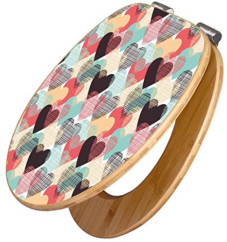banjado Design WC Sitz Bambus Absenkautomatik 45,8x37,5cm / Toilettendeckel mit Absenkautomatik Holz/hochwertiger Bambus Klodeckel/WC-Sitz für gängigen Toiletten/Motiv Unter Herzen