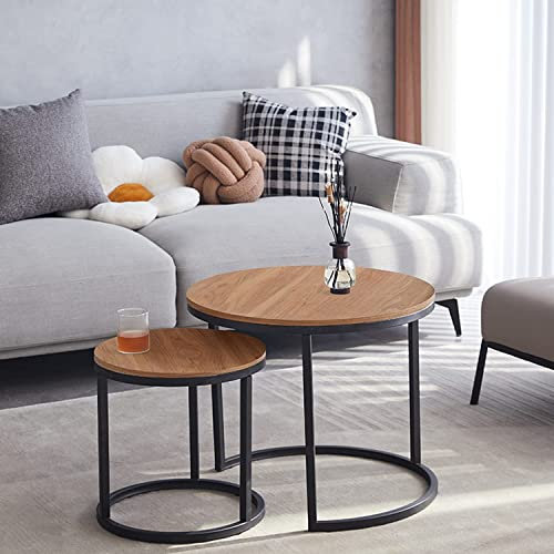 HJhomeheart Runde Satztische 2er Set, Couchtische, Groß: 60 x 60 x 45 cm, Klein: 40 x 40 x 35 cm, Dunkelbraun