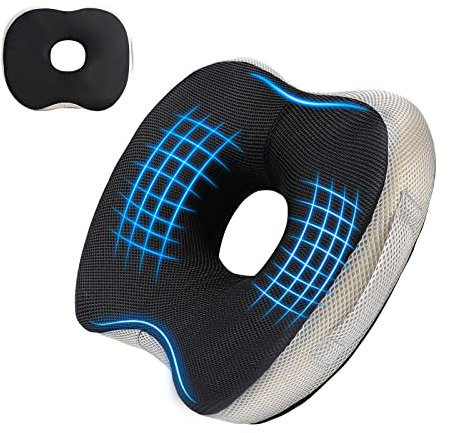 Vivisuyou Cojin Coxis Hemorroides, Cojín Silla Oficina Ortopédico, Donuts Cojin Antiescaras para Escritorio Silla Ruedas Asiento Coche, Almohada Viscoelástica Ergonómico, Alivio Cóccix y Ciática