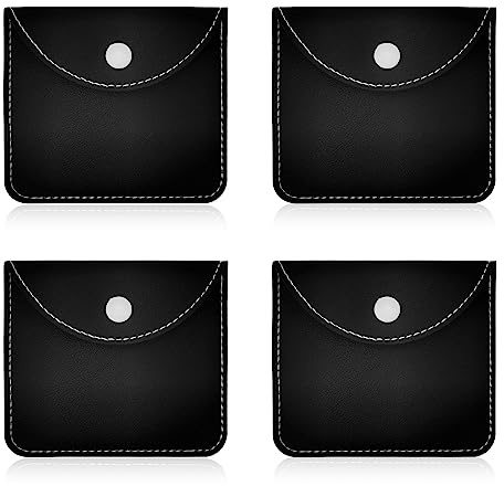 MultiValue 4 Stück Leder-Schmuckbeutel, kleine Geschenktüten mit Druckknopf, weiches PU-Leder, Schmuck-Aufbewahrungstaschen, Armbänder, Ohrringe (schwarz)