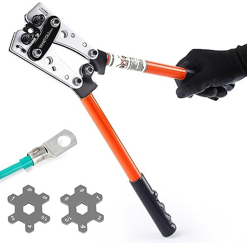 Yangoutool Battery Cable Lug Crimping Tool 1/0,1,2,4,6,8 Awg Gauge Heacy Duty Wire Copper Aluminum Ring Terminal Crimper For Electricians Vehicle Car Repair