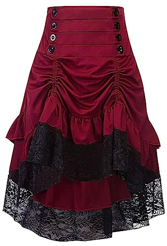 SEAUR Femme Jupe Renaissance Pirate Cosplay Halloween Costume Dentelle Vintage Punk