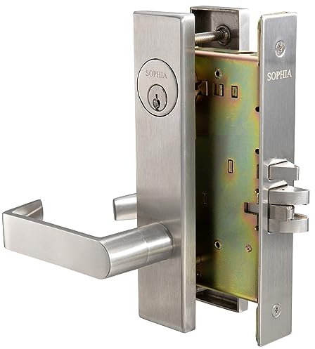 SOPHIA Commercial/Residential Mortise Lockset Heavy Duty Door Lever Lock Non-Handed Grade 1 - Escutcheon Plate Keyed Lever Lockset, ADA, US32D Satin Chrome Finish for Office Front Door