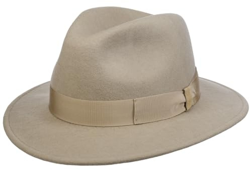 Borsalino Piemonte Traveller Wollhut Wollfilzhut Filzhut Damen/Herren - Made in Italy mit Ripsband, Ripsband Winter Herbst-Winter - 59 cm beige
