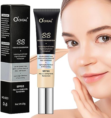 Crema BB,Protector solar ligero SPF 50 BB Base hidratante con color | Base cosmética cobertura total, corrector base imprimación 1,06 oz para maquillaje duradero Rosixehird