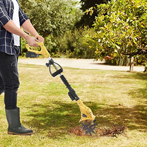 Gartenfräse Elektrisch, Tragbare Bodenhacke Bodenfräse Kultivator Mikrofräse Ausziehbarer Pole mit Lithium-Batterie 20V für Rasen Yard Bodenkultivierung, 2000mAh