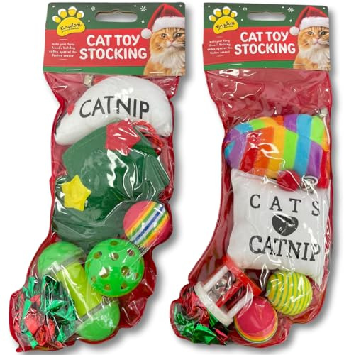 Funtasy Gifts 2 x Cat Toy Stockings - Festive Fun For Your Furry Friend. Balls, Mice, Bells - Everything your cat needs for Christmas