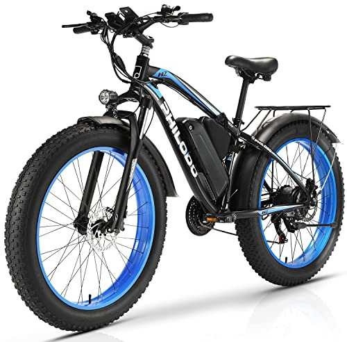PHILODO Vélo électrique pour Adultes, 26 * 4 inch Fat Tire 48V 17.5Ah Batterie Amovible autonomie 50KM-70KM vélos électriques, 21 Vitesses, Suspension Avant, Frein à Disque hydraulique