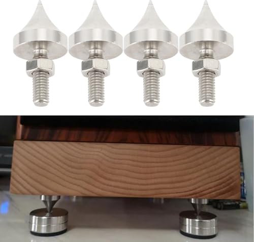 4pcs HiFi Speaker Spikes, Shockproof Speaker Isolation Spike, Stainless Steel Shock Absorber Vibration Dampener for Speaker Frame, Amplifier, CD DVD Player, Silver (M12)