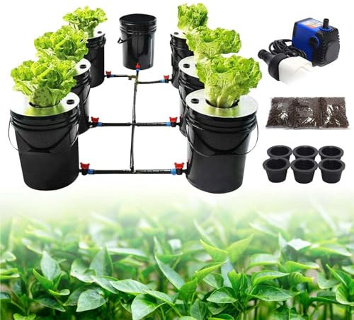 SHAIRMB Hydroponic System w/Pump, 5 Gallon 7 Buckets Deep Water Culture Growing Bucket, Plant Hydroponics Grow System, DWC Hydroponics Grow System, for Indoor/Outdoor Vegetables,7 Bucket