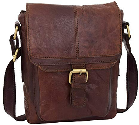 Divergent Retail Herren Vintage Leder Crossbody Tasche Flugtasche Organizer CarryTrek, braun, Small
