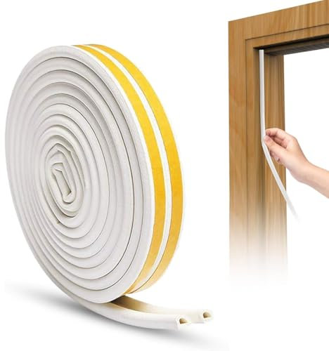 Burlete Puerta Entrada 9 X 6mm, Tira de Sellado Junta Autoadhesiva para Ventanas, D-Tipo Goma Adhesivo Cinta Ventanas Aislante Frio, Cinta Espuma para Aislante, Ruido, Colisión (5M)
