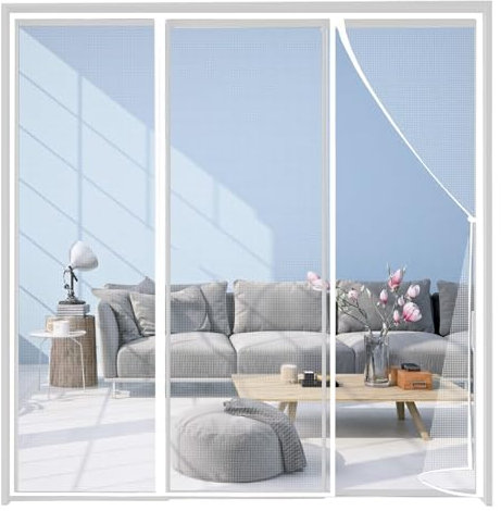 Magnetic Screen Door, Self Sealing Screen Door, Heavy Duty Door Screen Magnetic Closure, Retractable Screen Door Mesh - Pet and Kid Friendly, Hands Free Door Screen 205x240cm White