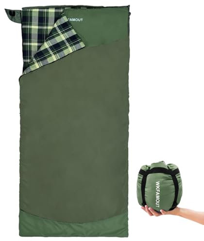 WKFAMOUT Ultralight Schlafsack Flanell Deckenschlafsack Erwachsene Kleines Packmaß Sommer Winter Schlafsäcke Maschinenwaschbarer für Camping Reise Wandern Garten Reise Olive