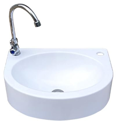 Modern White Sink Wall-Mounted Basin Sink Hanging Hand Washing Basin Vessel Bowl Hand Washing Washbasin for Camping Boat Rental House Cellar Caravan Bathroom
