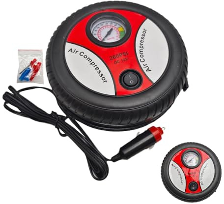 Bomba de neumáticos para coche portátil, compresor de aire de inflador de neumáticos | Inflador de neumáticos | Bomba de neumáticos eléctrica multifuncional de 12V, con manómetro puntero, portátil