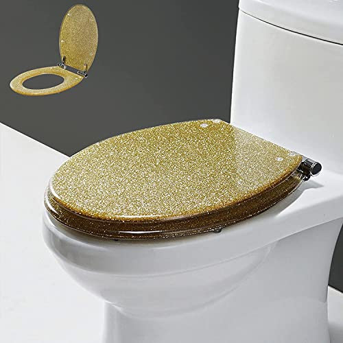 Abattant de WC en résine à Fermeture Douce et à dégagement Rapide, Robuste, abattant de Toilettes à Paillettes, Fermeture Lente, abattant de Toilettes étincelant pour Salle de Bain, 14,2×
