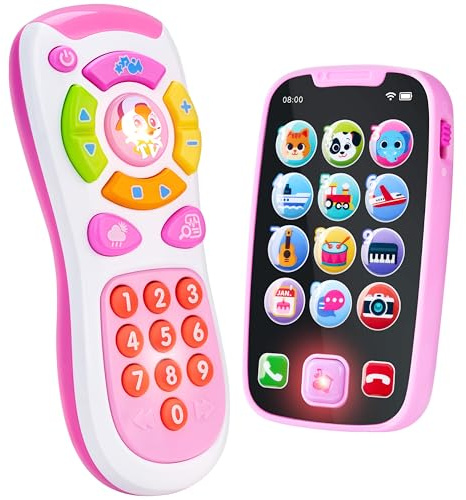 JOYIN Rosa Telefon Baby Spielzeug Handy Ab 1 Jahr, Musikalische Spielzeuge Für Babies, 2 pc Fernbedienung, Kinder Smartphone, Baby Spielzeug ab 6 Monaten,Handy Baby ab 1 Jahr Geschenk Jungen Mädchen