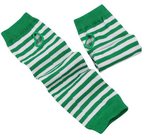 Anevous 1 Paar Damen Lange Fingerlose Handschuhe, Winter Stricken Armwärmer, Fingerlos Armstulpen Damen, Stulpen Handschuhe, Langarm Fäustlinge für Frauen Herbst Winter,Grün Weiß