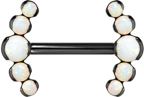 PIERCINGLINE Titan Barbell mit Push Fit 5 SYNTHETISCHE OPALE Brustwarzenpiercing Nippelpiercing Farb & Größenauswahl