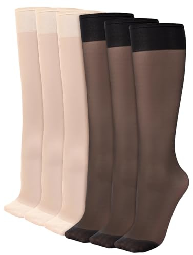 Kiiwah 6 Paia Gambaletti Donna 20 DEN, Calze Nylon Trasparenti Microfibra, Traspirante e Fine (Nero, Nudo)