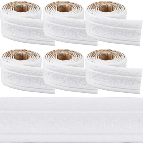 CRASPIRE 13.5mx8cm Peel and Stick Wallpaper Border Crown Molding White Self Adhesive Flexible 3D Baseboard Trim Mirror Sticky Wall Edging Base Lines Foam for Hotel Home DIY Decor