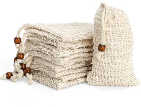 10 Stück Seifensäckchen Bio,Seifensäckchen für Feste Seife | 100% Sisal Baumwolle 14 x 9 cm Seifensack Zum Duschen,Seifenbeutel Natur,Seifennetz für Feste Seife, Natur Seifen Säckchen