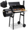Jiubiaz Barbecue fumoir au charbon de bois submersible, fumer et griller en un seul geste, avec couvercle de barbecue, thermomètre, cheminée d'évacuation réglable, étagères et supports à bois