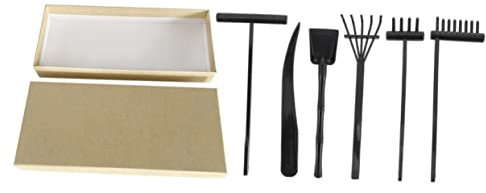 UPKOCH Zen Garden Rake Set 7pcs Black Sand Table Tools for Desk Miniature Meditation Ornament Storage Box for Home and Office Decor