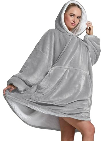 Oversized Wearable Hoodie Blanket Ultra Soft Sherpa Fleece Oodies Reversible Warm & Cozy Giant Hooded Blanket Sweatshirt Large Front Pocket - Gift One Size Fits For All