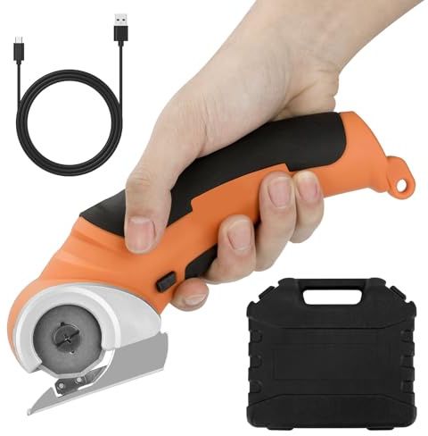 Cardboard Cutter, Electric Box Cutter - 4.2V/2.0Ah, Cordless Electric Scissors for Cutting Cardboard, Fabric, Carpet, Leather, and Felt - Orange Rotary Cutting Tool with Safety Lock Switch,Toolbox