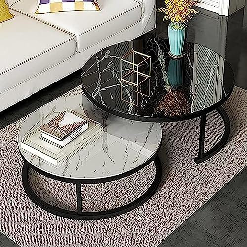 YHKJLYH Satztische, 2er-Set, rund, Couchtisch, Schreibtisch/Satztisch, gehärtetes Glas und Metall, Sofatisch, Mitteltische, Wohnzimmer