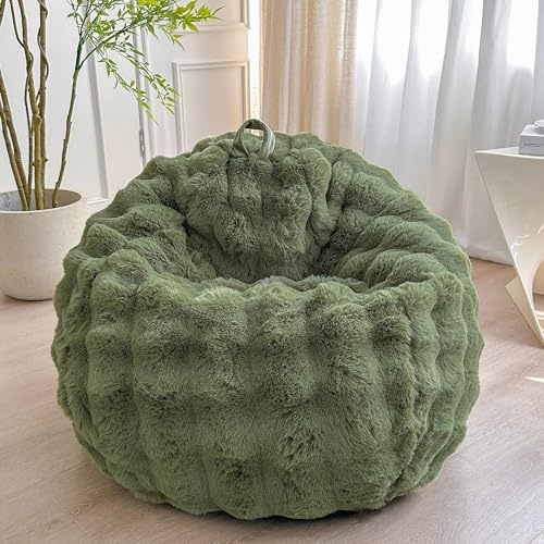 LIFEREVO Fluffy Faux Rabbit Fur Bean Bag Cover (No Filler), Soft Fuzzy Stuffed Animal Storage Bubble Moss Bean Bag Chair for Plush Toys, Cute Shaggy Furry Beanbag Cover Kids Girls Adults, Sage Green