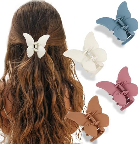 Jolies pinces à cheveux pour filles, pinces à cheveux papillon, accessoires pour cheveux antidérapants à forte adhérence pour filles, dames, élégantes et colorées (rose, blanc, jaune, bleu verdâtre
