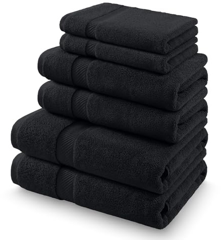 Homaxy Handtücher Set 6er-Pack, Schwarz | 2 Badetücher 70x140 cm+ 2 Handtücher 50x100 cm+ 2 Gästetücher 30x50 cm| 100% Baumwolle, 500g/m², OEKO-TEX Zertifiziert