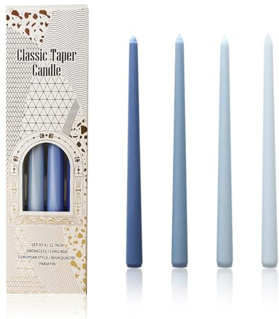 10 inch Taper Candles, Blue Ombre 4 Pack, Smokeless Unscented Pillar Candles, Long Lasting Dinner Candle, Clean Material, Fits Most Candle Holders for Restaurant Home Christmas, 25cm/10 inch