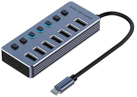 Divisor USB 3.0 de aluminio de 4/7/10 puertos, adaptador USB de transferencia de datos de alta velocidad y carga con interruptores independientes, adaptador USB para múltiples dispositivos
