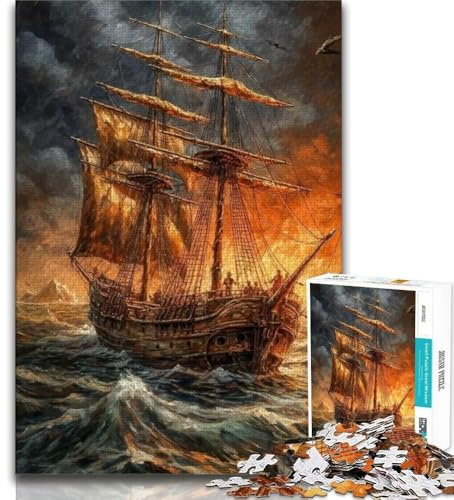 Puzzle 1000 Teile für Erwachsene Piratenschiff Teenager-Puzzles Quizspiel Wanddekoration Einzigartige Geburtstags 75x50cm
